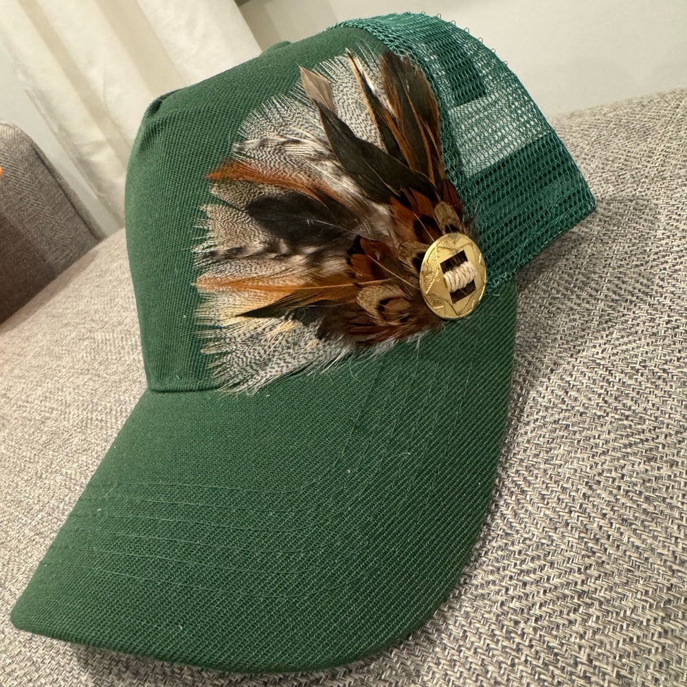 Green Feather-Embellished Women's Hat